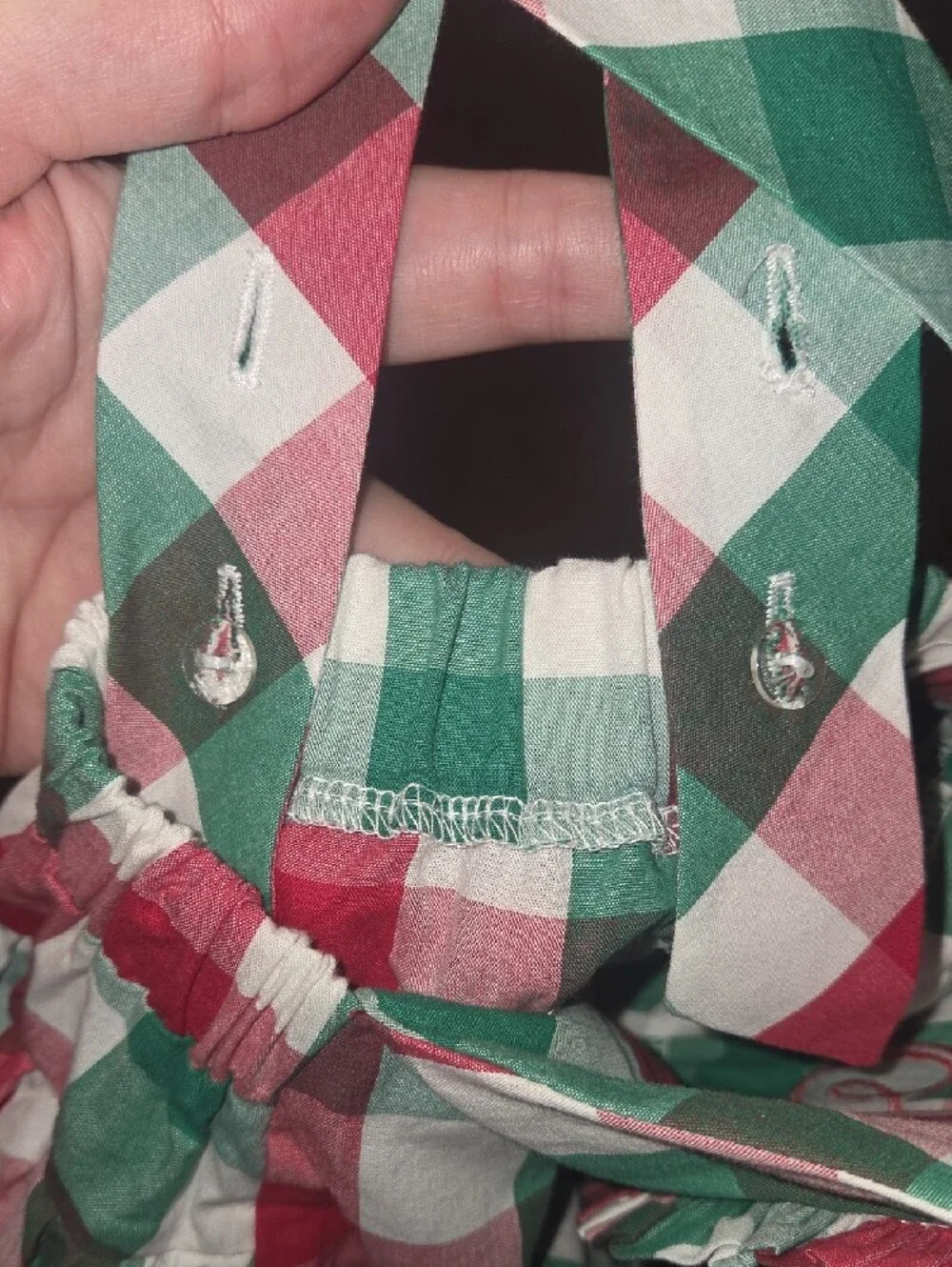 Ricrac & Ruffles Monogrammed Checkered Baby Bubble Romper - Red & Green